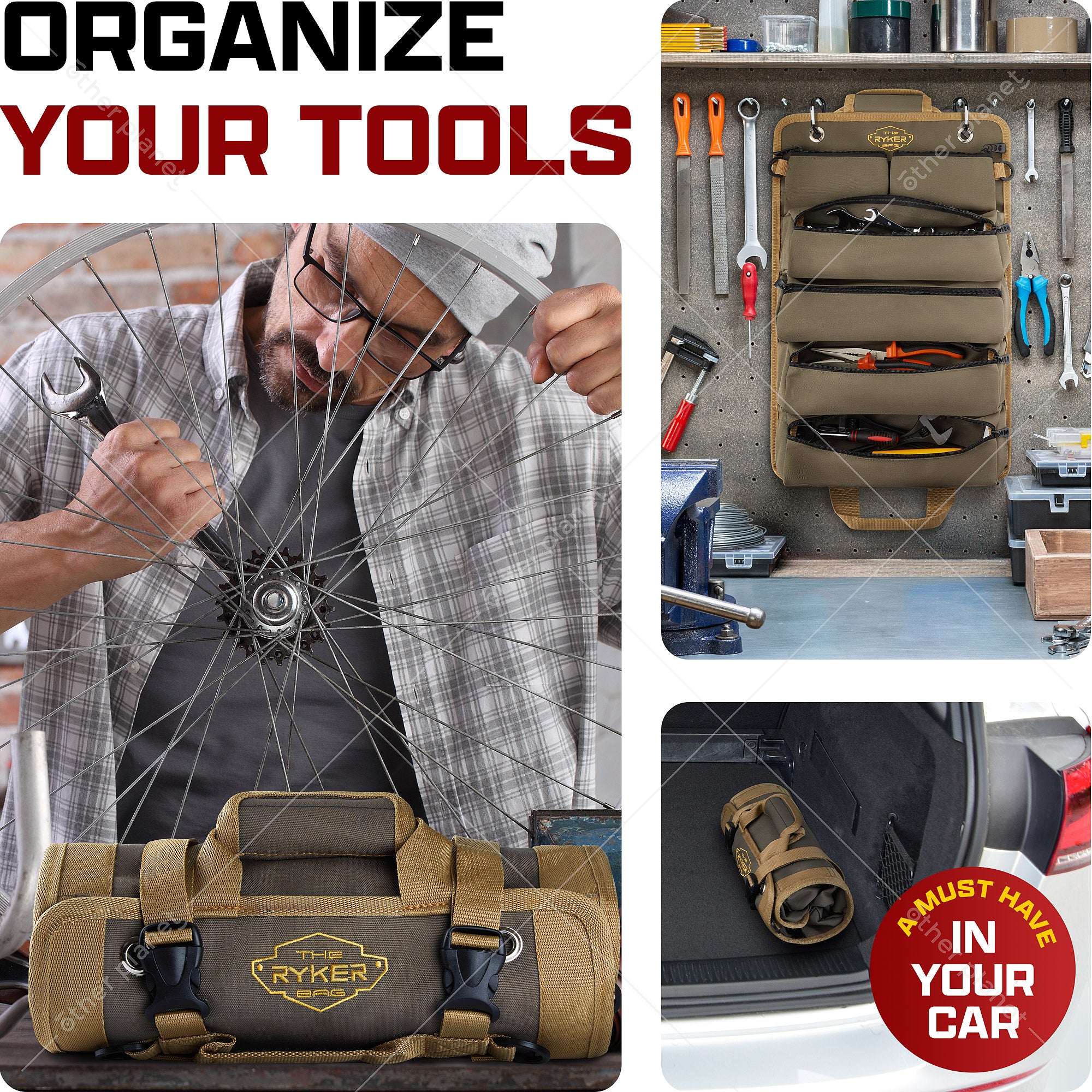 Customized-logo Heavy Duty Tool Roll Organizer.  Tool Organizers Small Tool Bag