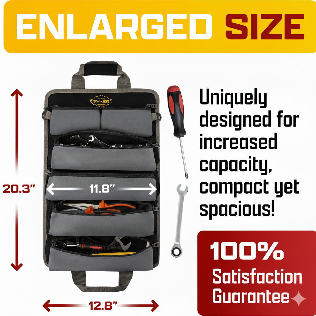 Personalized Customized-Name Black Original Tool Roll Organizer