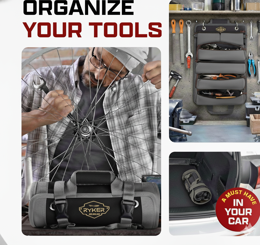 Original Tool Roll Organizer with 2 Detachable Pouches (Black)