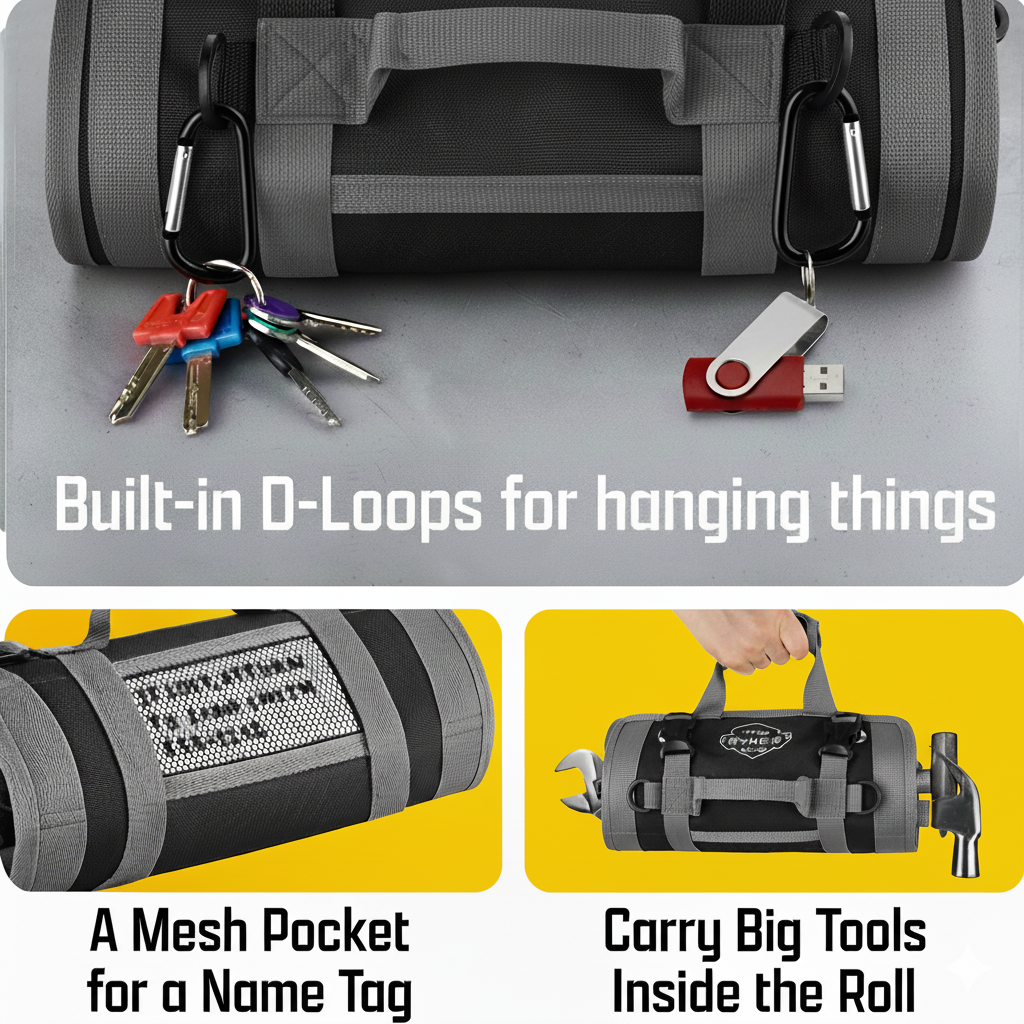 Personalized Customized-Name Black Original Tool Roll Organizer